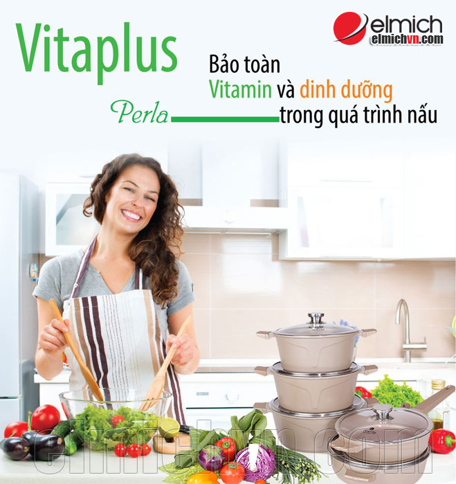 Bộ nồi chảo Elmich Vitaplus Perla màu ngọc trai sang trọng