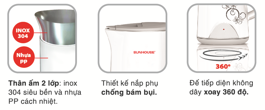 Cấu trúc kỹ thuật của ấm siêu tốc Sunhouse SHD 1385W