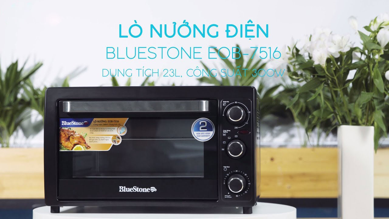 Lò nướng điện BlueStone EOB-7516 có dung tích 23l. công suất 1300W, cửa kính 2 lớp an toàn