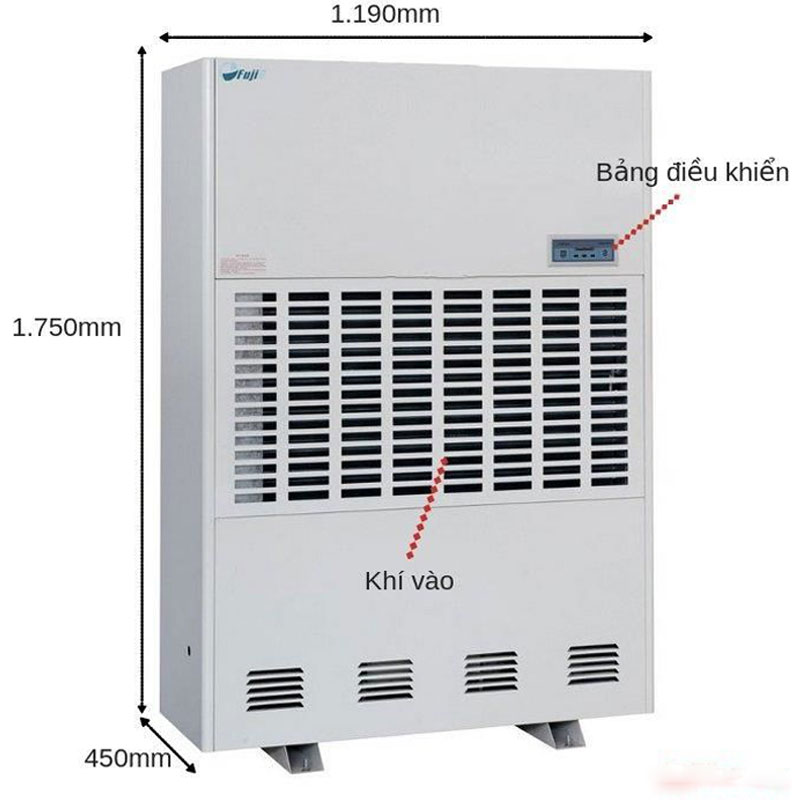 Kích thươc của máy hút ẩm Fujie HM-6480EB dùng công nghiệp công nghệ Nhật Bản