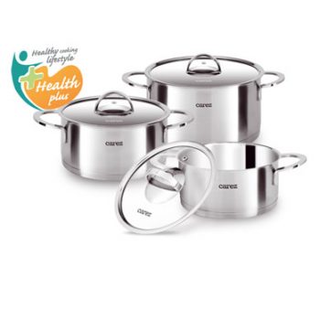 Bộ nồi inox bếp từ Carez CPC 539SI chất lượng cao 3 chiếc vung kính 3 lớp đáy