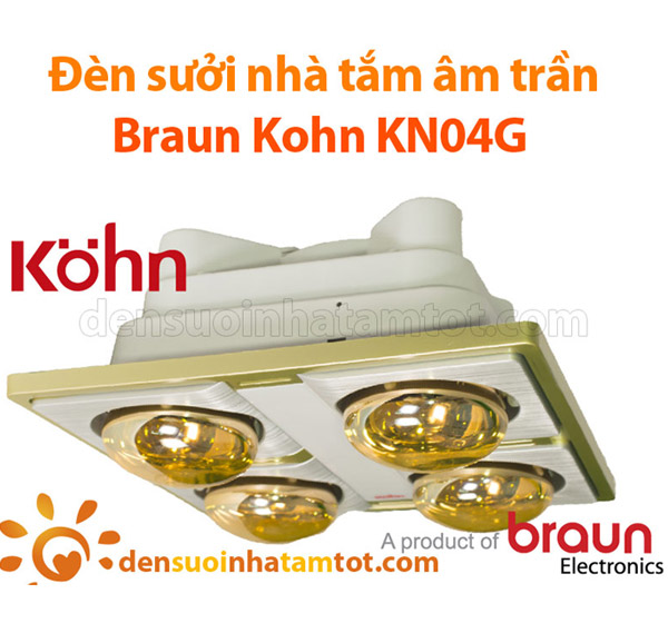 Đèn sưởi nhà tắm Braun Kohn KN - 04G âm trần 4 bóng
