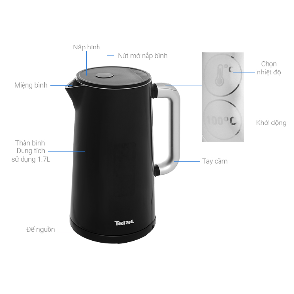 Cấu tạo bình đun siêu tốc Tefal KO850810 Smart & Light