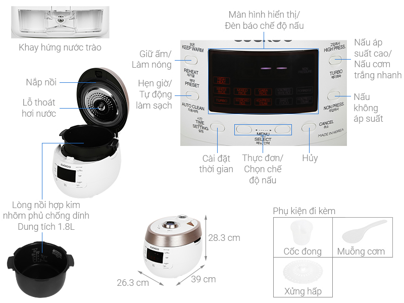 Nồi cơm điện tử áp suất Cuckoo CRP-RT1008F