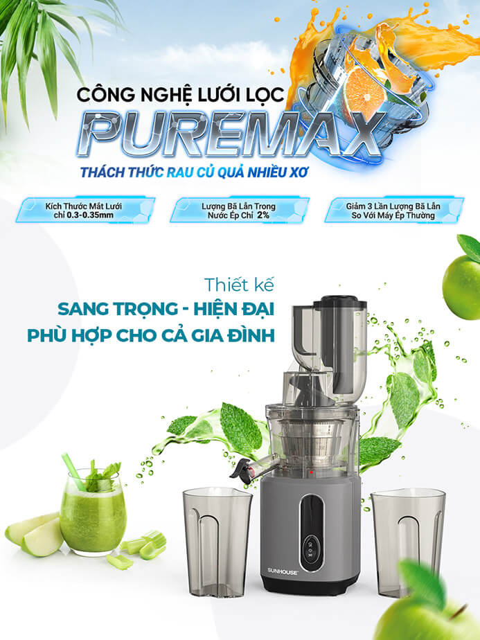 Công nghệ lưới lọc Puremax của máy ép chậm Sunhouse SHD5503