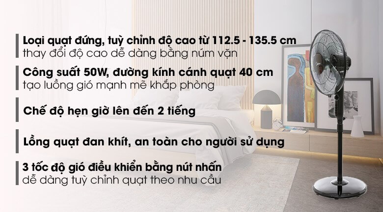 Đặc điểm của quạt cây đứng Midea FS40-15Q 5 cánh