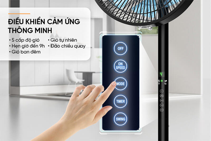 Quạt cây đứng 8 cánh Sunhouse SHD7346 có điều khiển cảm ứng chạm thông minh