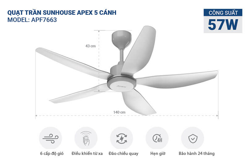 Quạt trần Sunhouse Apex có nhiều ưu việt