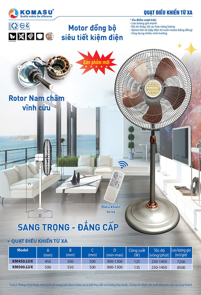 Tổng quan thông số của quạt cây đứng KOMASU KM500.LUX