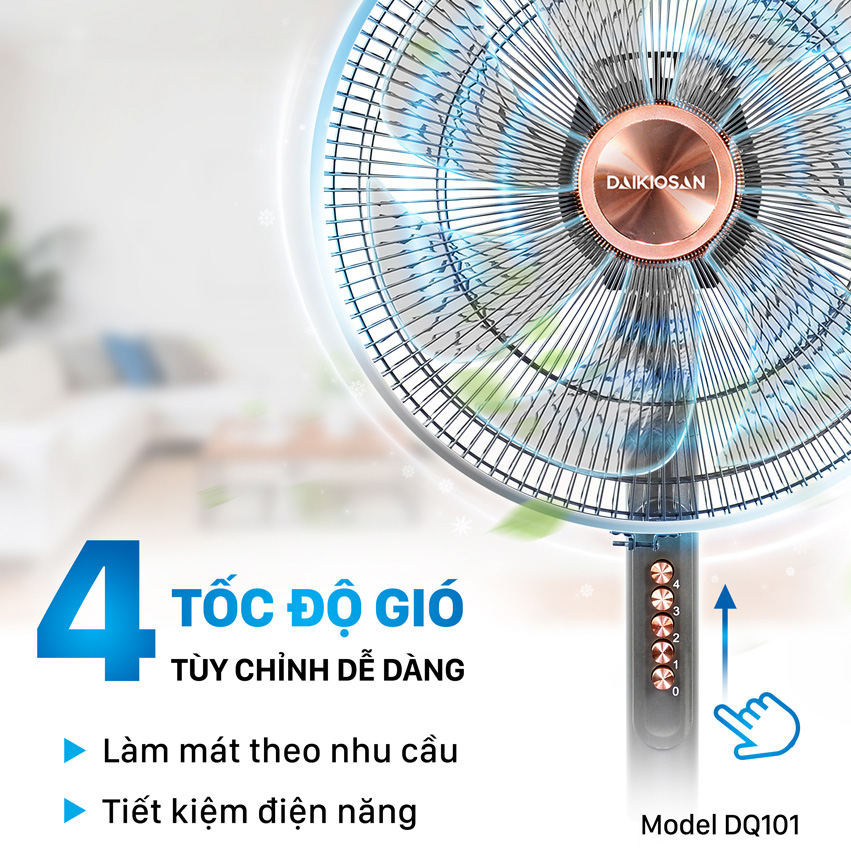 ới 4 mức tốc độ gió, từ nhẹ nhàng đến mạnh mẽ,