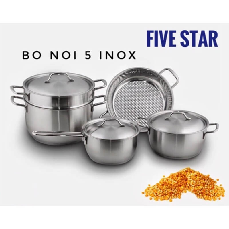 Bộ 5 nồi inox 430 Fivestar FSB5001 đáy 3 lớp nắp inox