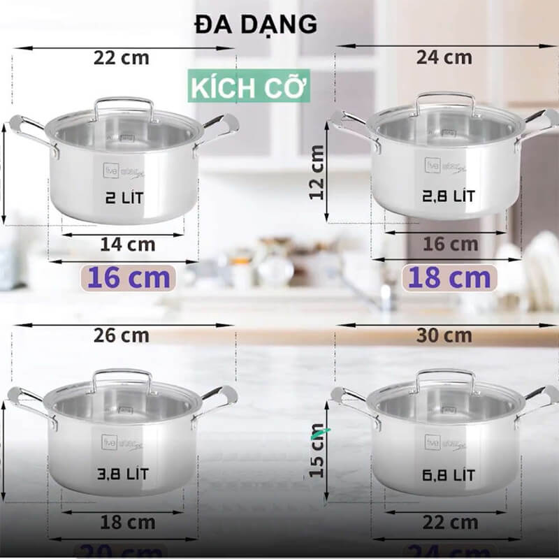 Kích thước và dung tích đa dạng
