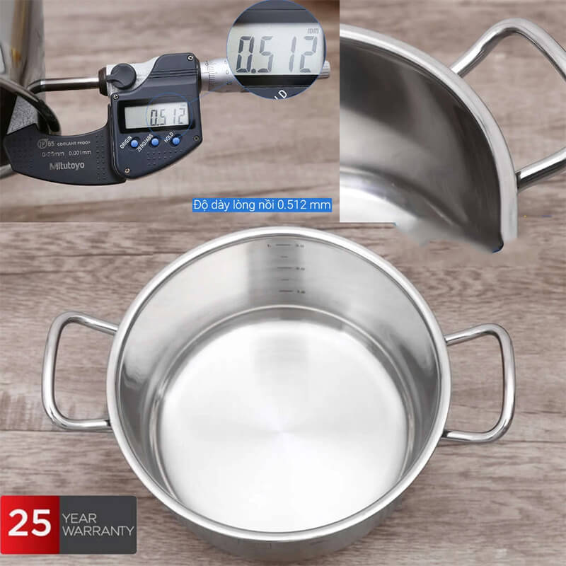 Phần thân nồi dày 0.8mm, giữ nhiệt tốt