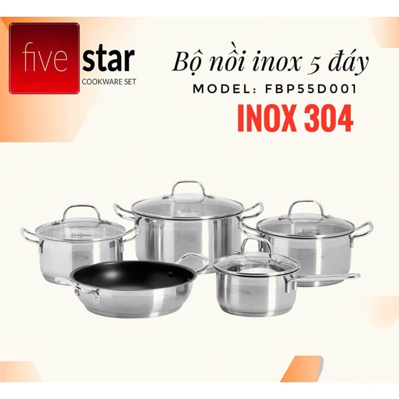 Bộ nồi inox 304 Fivestar FBP55D001 5 món 5 lớp đáy