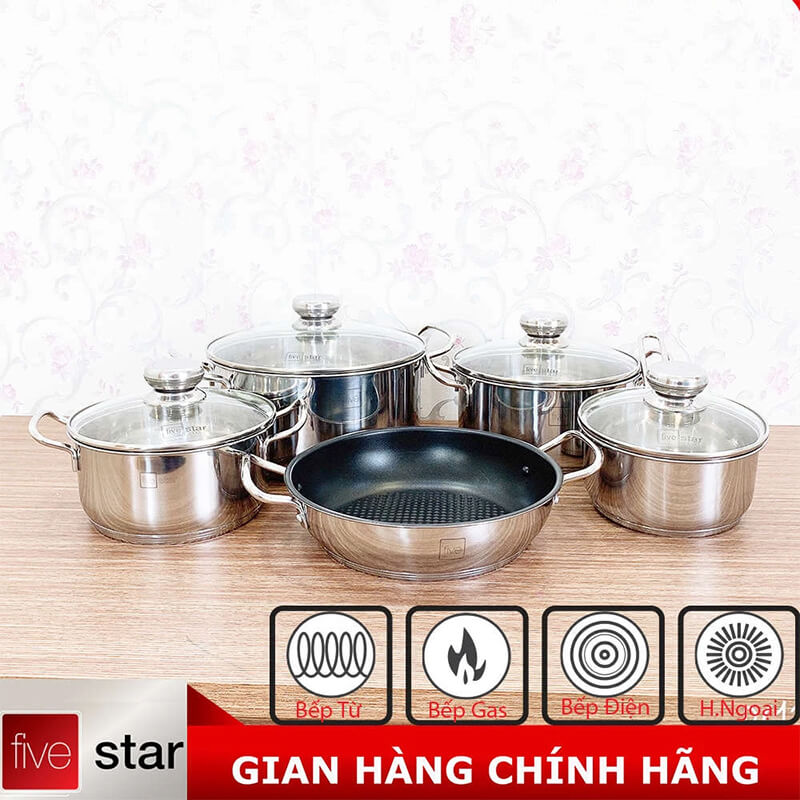 Bộ nồi inox 430 Fivestar FSB55D001 5 món 5 lớp đáy