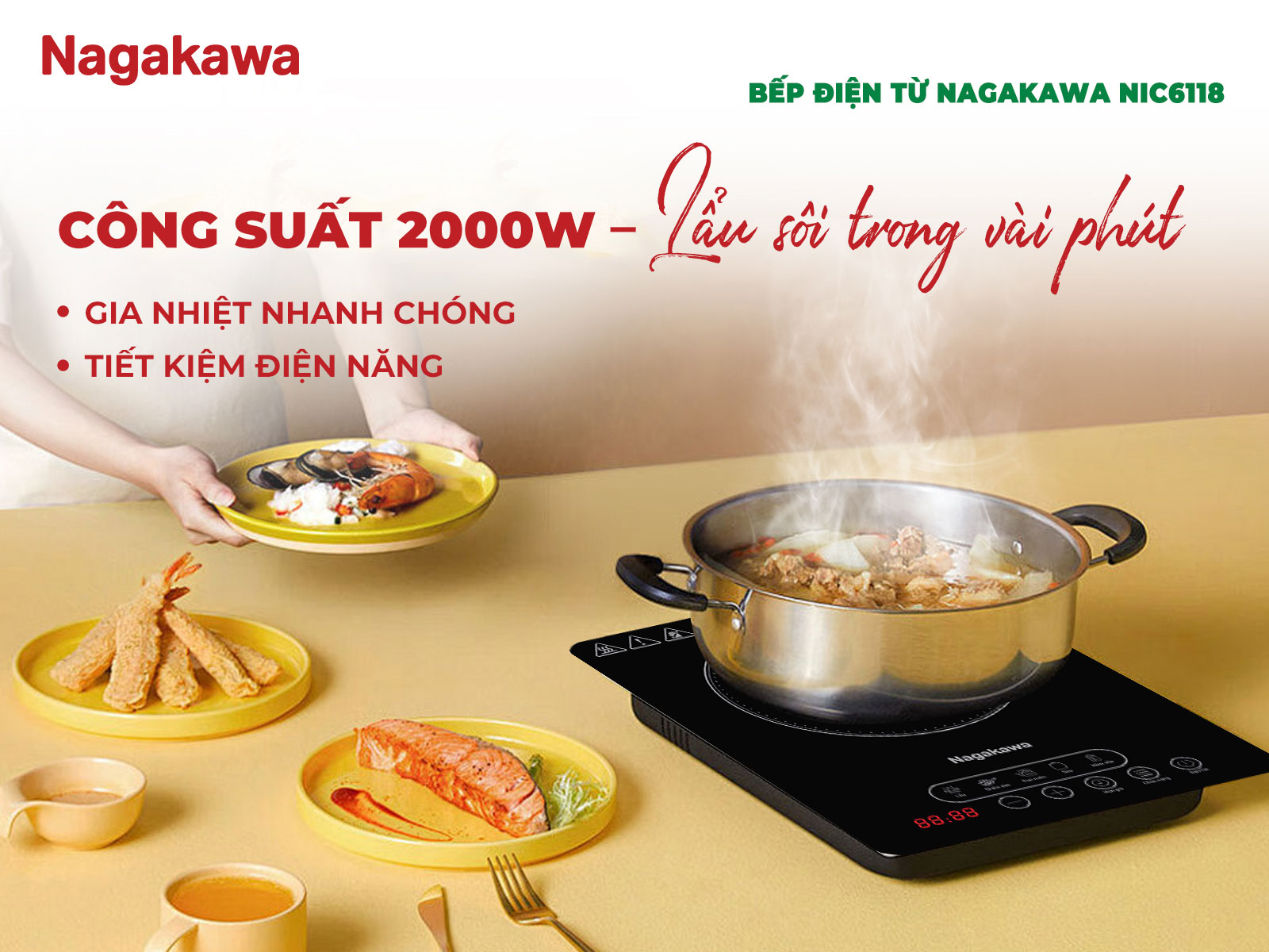 Công suất mạnh mẽ 2000W – Nấu ăn nhanh, tiết kiệm thời gian