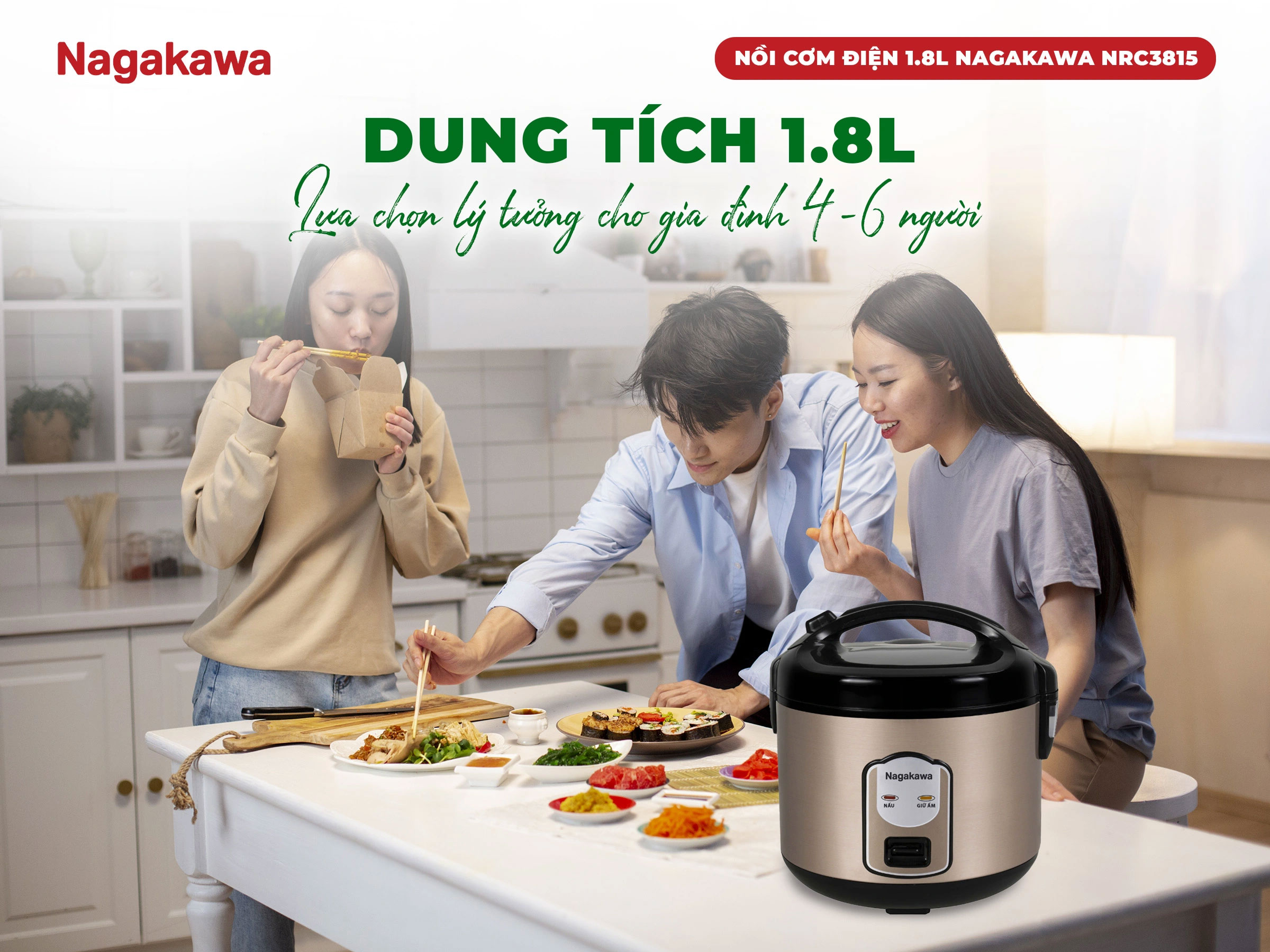 Dung tích 1.8 lít – Phù hợp cho gia đình từ 4 đến 6 người