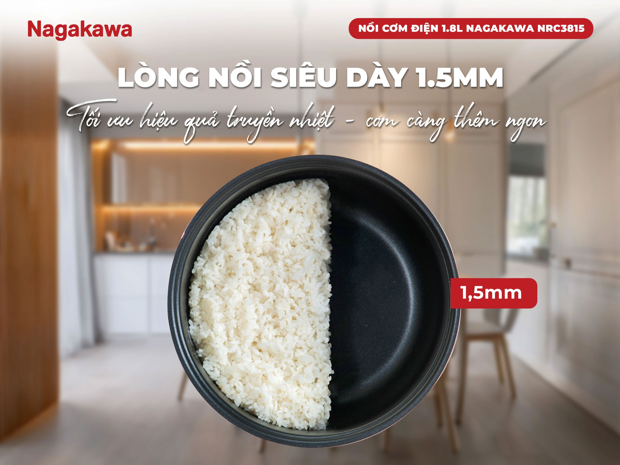 Độ dày lòng nồi 1.5mm – Cơm chín đều và ngon hơn