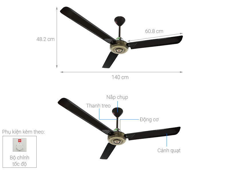 Thông số kỹ thuật quạt trần KDK N56YG Nhật Bản