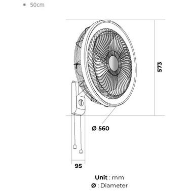 Thông số kỹ thuật chi tiết của quạt treo tường KDK YU50X Nhật Bản