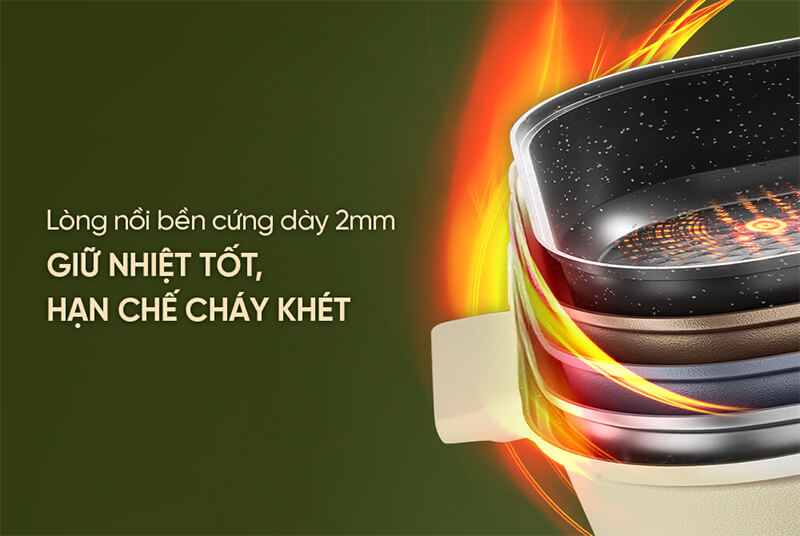 Chất liệu lòng nồi bằng hợp kim nhôm dày 2mm