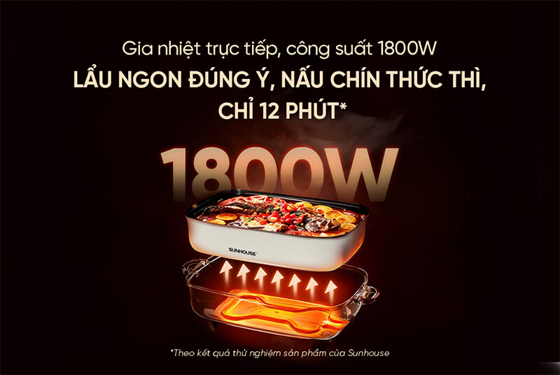 Công suất mạnh 1800W nấu nhanh, tiết kiệm thời gian
