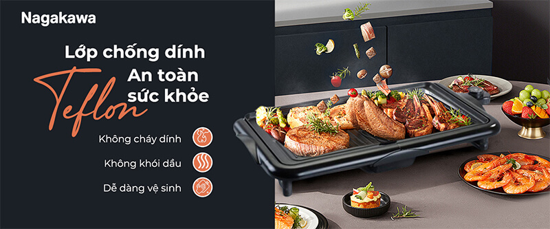 Mặt bếp hợp kim nhôm phủ Teflon – An toàn và dễ vệ sinh