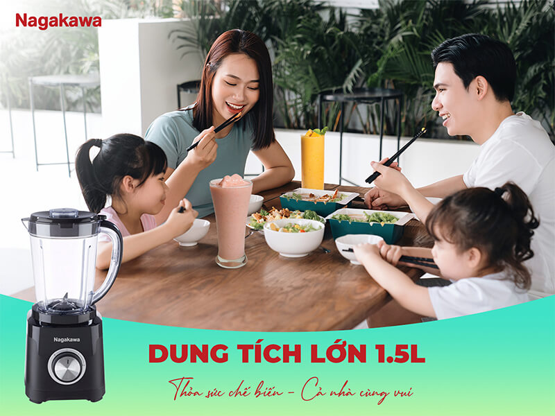 Cối xay dung tích 1.5L chế biến thoải mái cho cả nhà