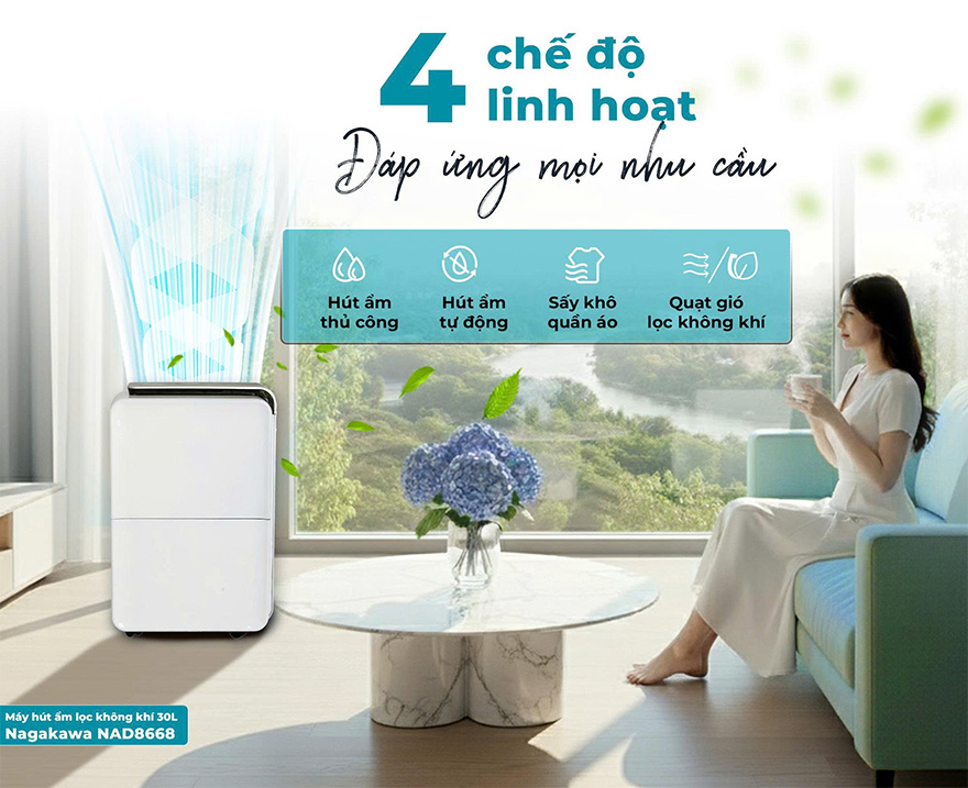 Máy hút ẩm dung tích lớn Nagakawa 4 Chế Độ Vận Hành Đa Dạng