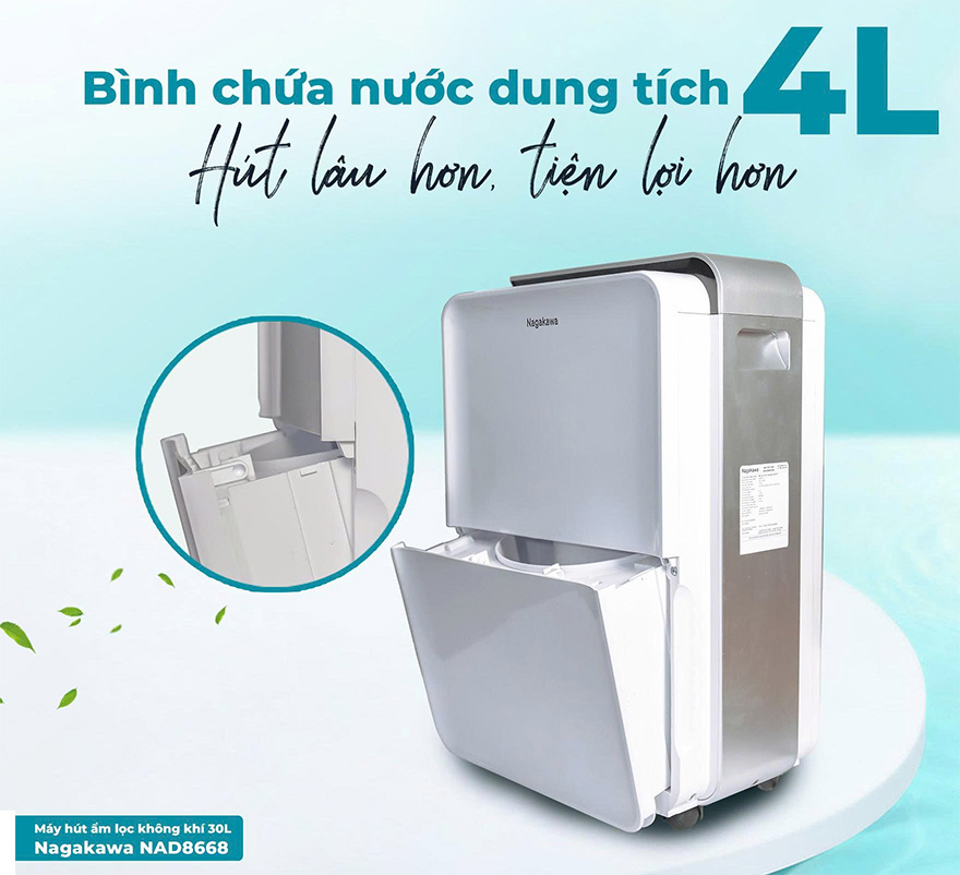 Máy lọc không khí kèm máy hút ẩm Nagakawa 8668 bình chứa 4 lít