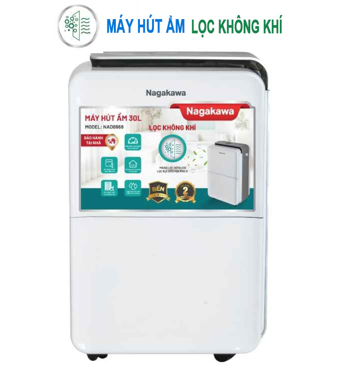 Máy hút ẩm lọc không khí 30L Nagakawa NAD8668 có chức năng xả liên tục không cần phải đổ nước