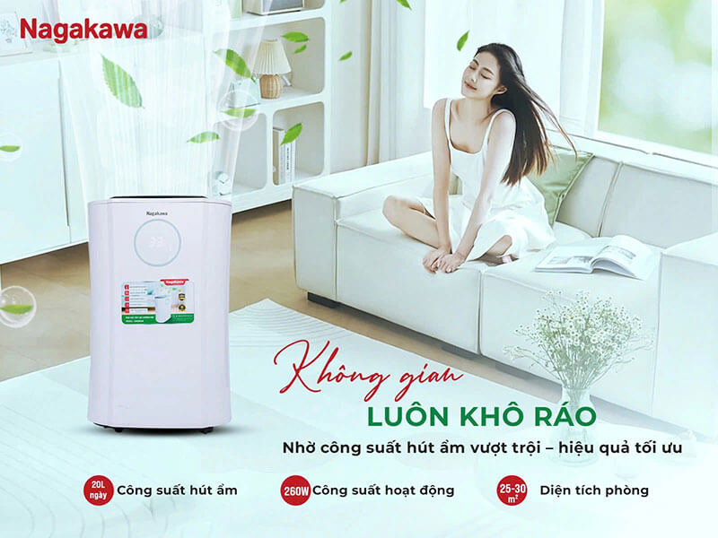 Máy hút ẩm lọc không khí Nagakawa 20L NAD8559