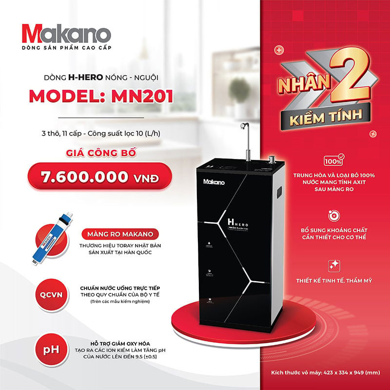 Máy lọc nước RO H-HERO Makano MN201 nóng nguội
