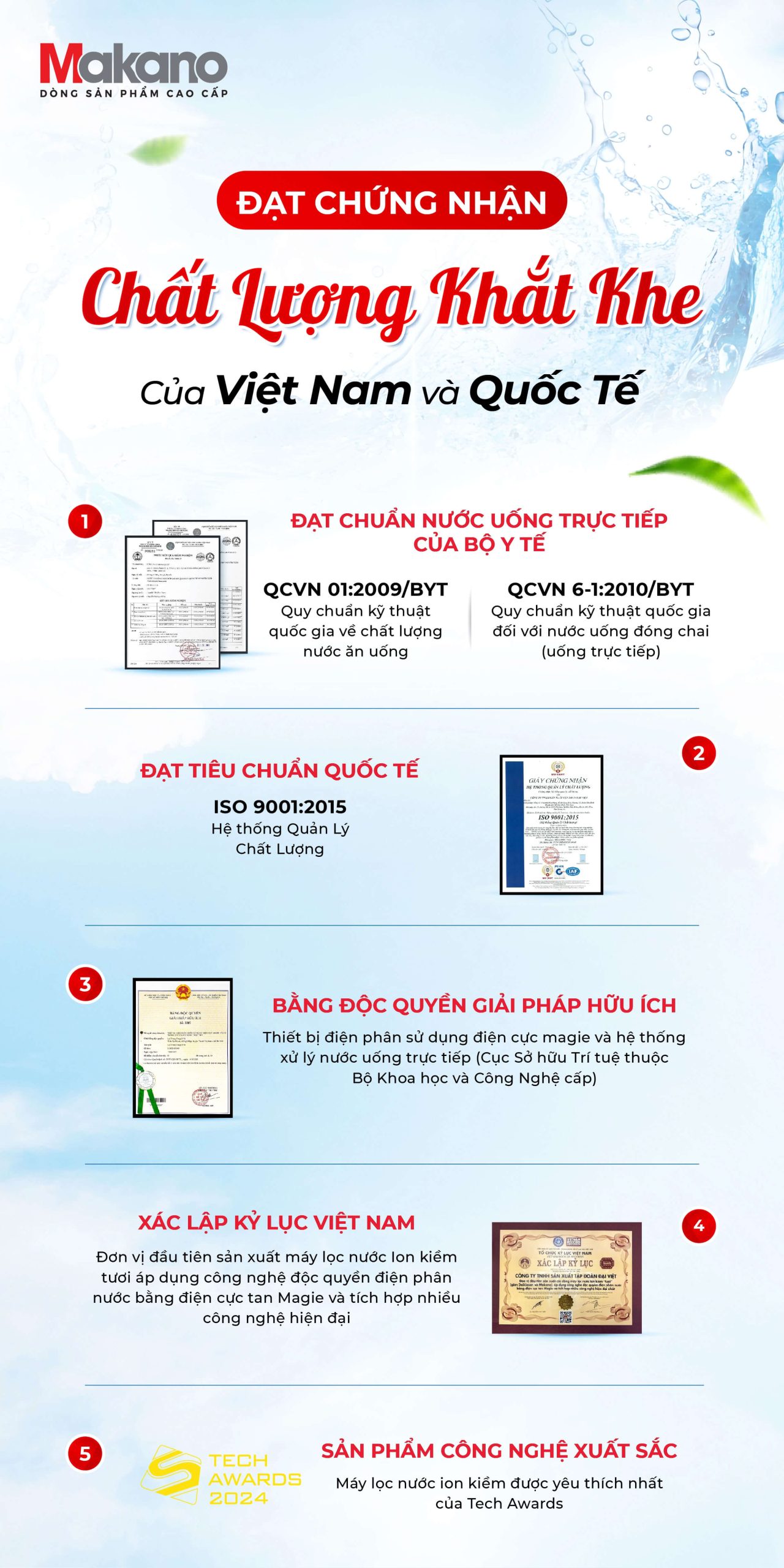 Đạt chuẩn nước uống trực tiếp với chất lượng khắt khe nhất