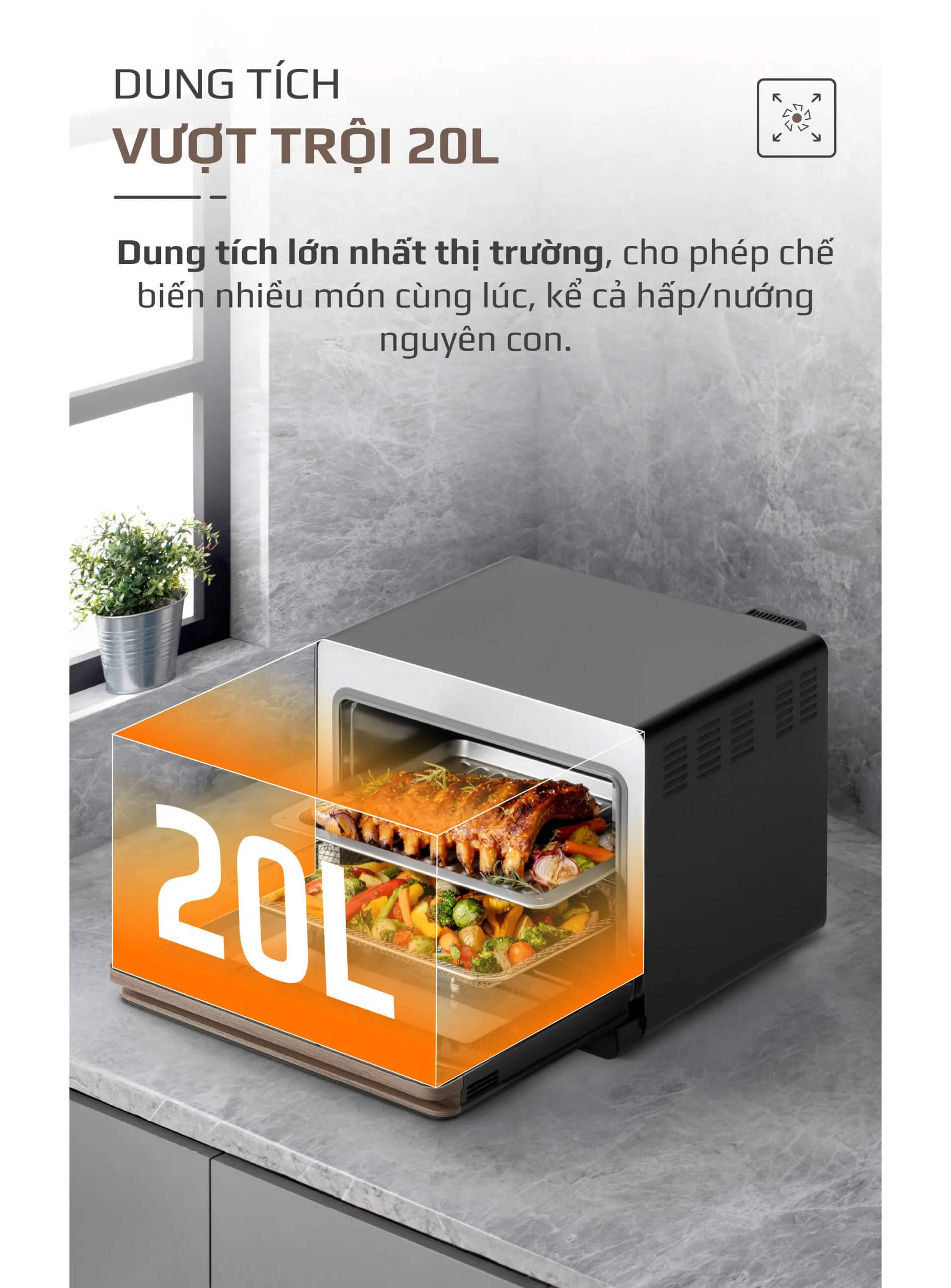 Dung tích lớn 20 lít – Không gian nấu rộng rãi
