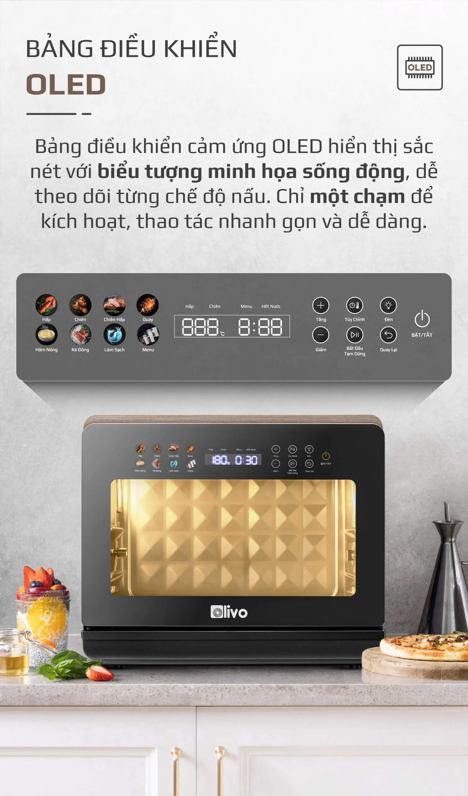 Bảng điều khiển cảm ứng OLED mượt mà, hiện đại