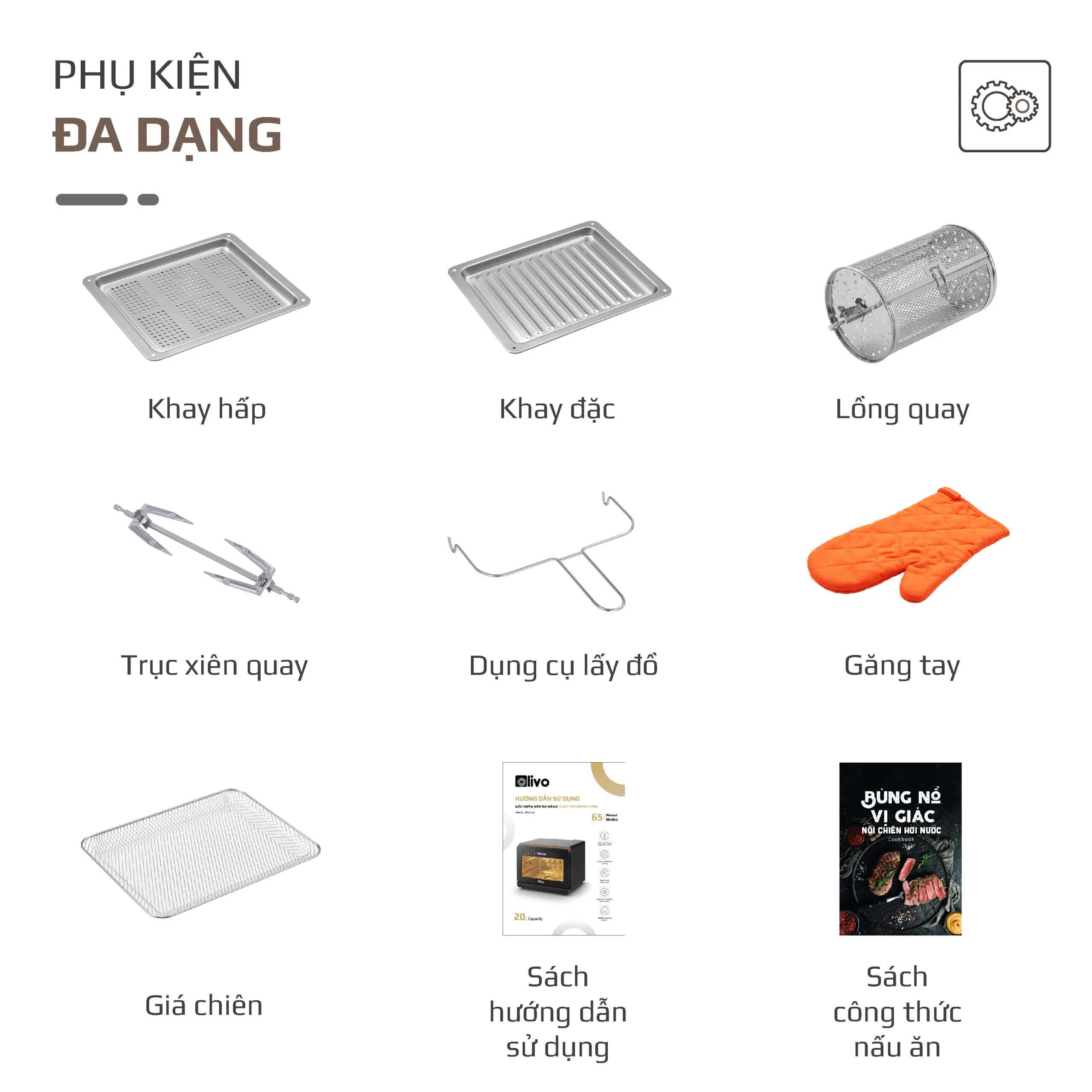 Bộ phụ kiện đa dạng, hỗ trợ nhiều món