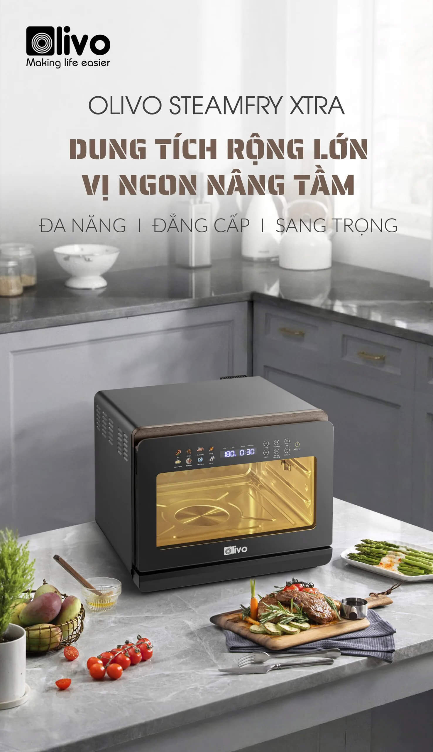 Nồi chiên hấp đa năng Olivo Steamfry Xtra 20L