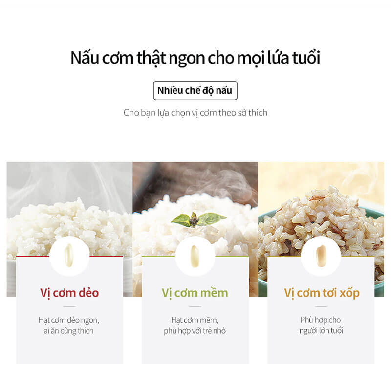 Nhiều chế độ nấu – tùy chỉnh vị cơm theo sở thích