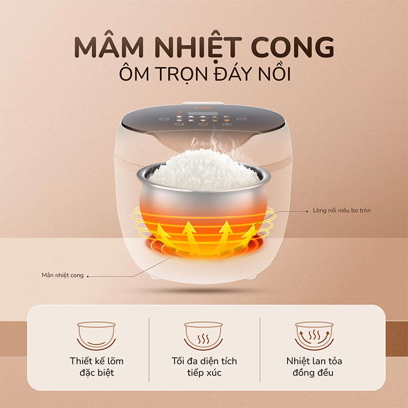 Mâm nhiệt cong, nhiệt lan tỏa đồng đều