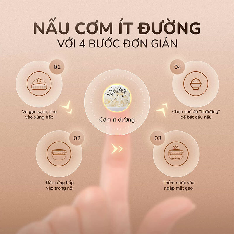 Nấu cơm ít đường với 4 bước đơn giản
