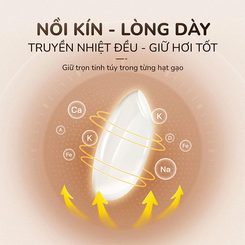Nồi kín – lòng dày, truyền nhiệt đều, giữ hơi tốt