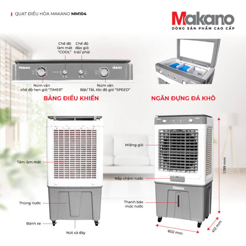 Thông Số Kỹ Thuật Của Quạt Điều Hòa Makano MM104