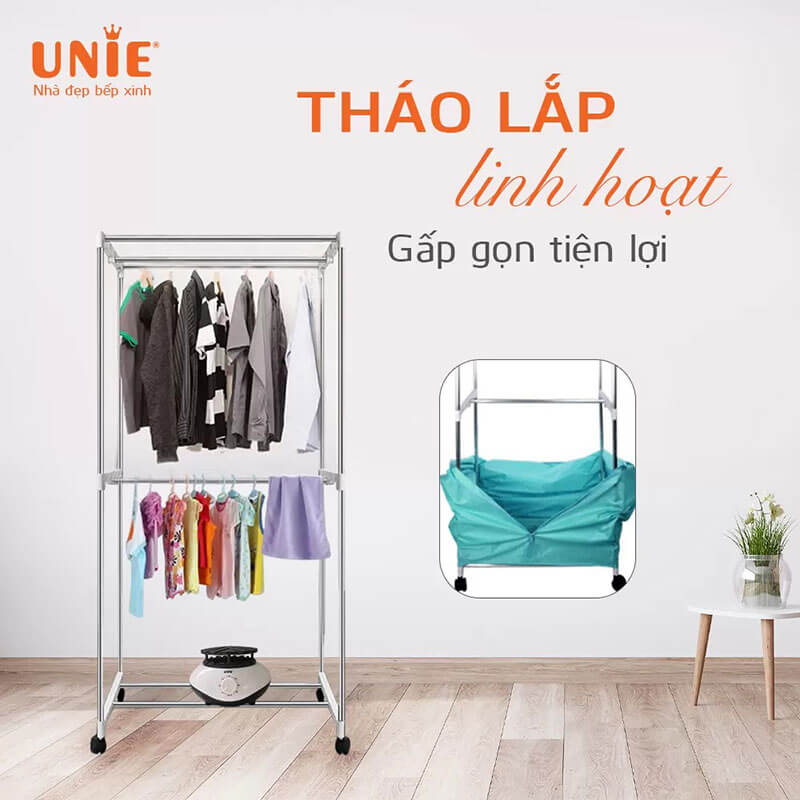 Tủ sấy quần áo UNIE UE-688 2 tầng dòng cơ 900w rộng 71cm