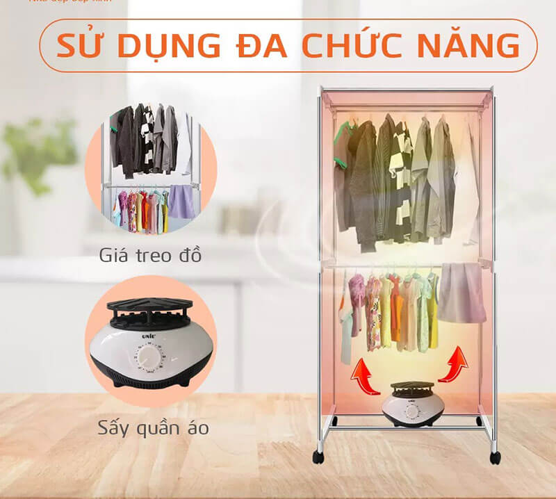 Tủ sấy quần áo UNIE UE-688 2 tầng dòng cơ 900w rộng 71cm