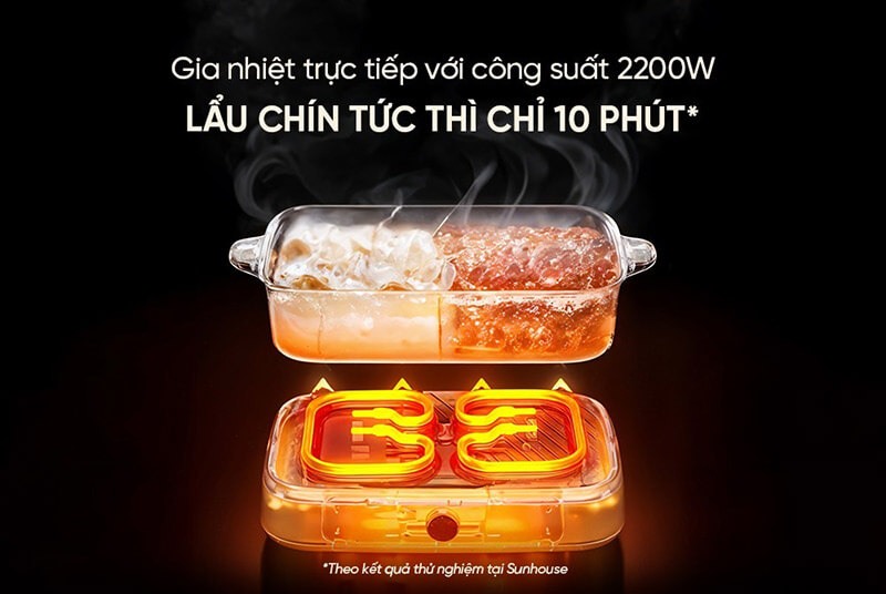 LẨU ĐIỆN 6L SUNHOUSE MAMA SHD4568 gia nhiệt trực tiếp với công suất 2200W
