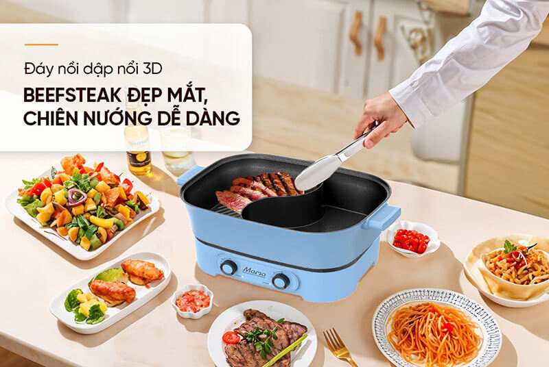 LẨU ĐIỆN 6L SUNHOUSE MAMA SHD4568 thiết kế dập nổi, beef steak đẹp mắt