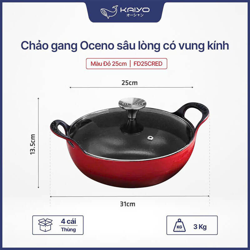 Thông số kỹ thuật chảo gang Oceno FD25BRED