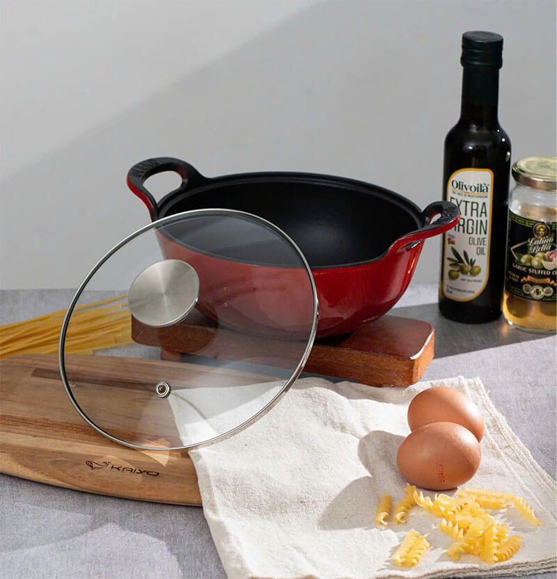 Chảo gang Oceno FD25BRED 25cm sâu lòng màu đỏ