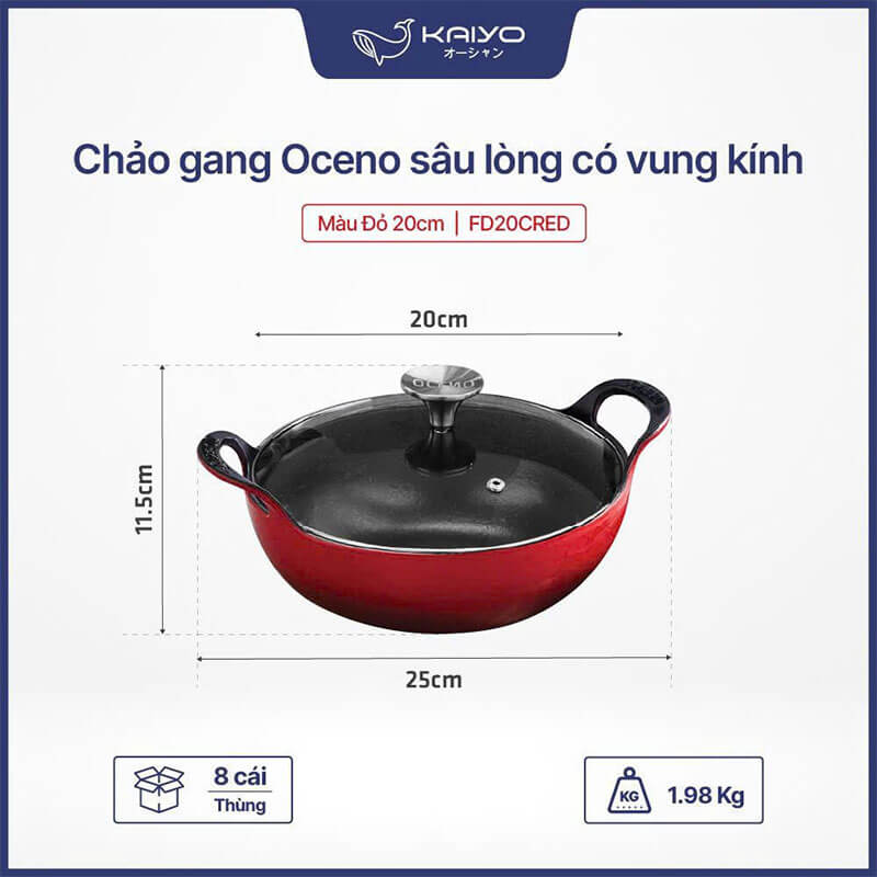 Thông số kỹ thuật chảo gang Oceno FD22BRED
